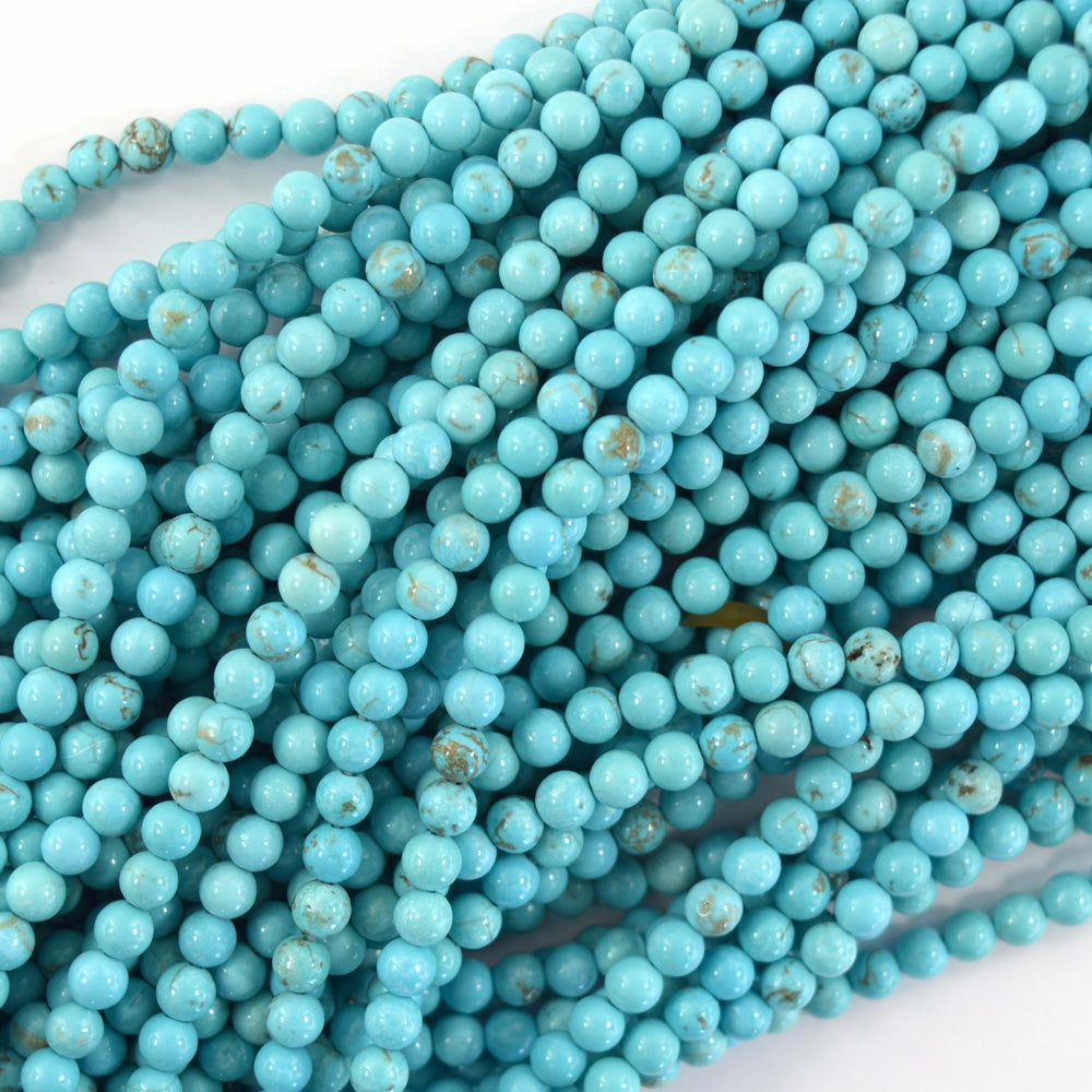 Blue Turquoise Round Beads Gemstone 15" Strand 2mm 4mm 6mm 8mm 10mm 12mm S2