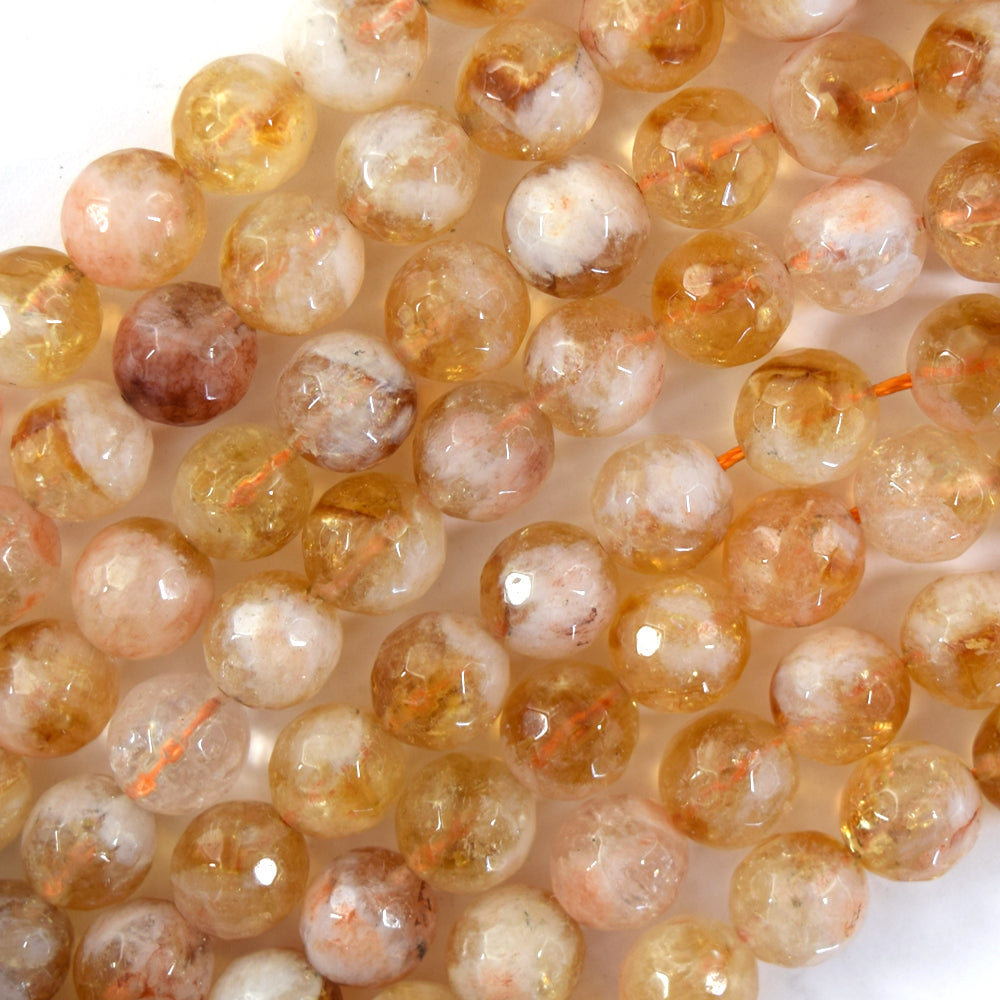 A Natural Faceted Yellow Citrine Round Beads 15" Strand 6mm 8mm 10mm S2