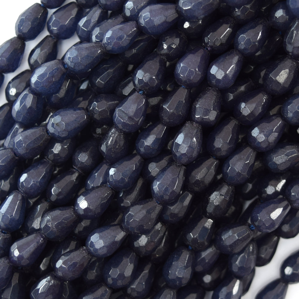 9mm faceted blue sapphire jade teardrop beads 15.5" strand