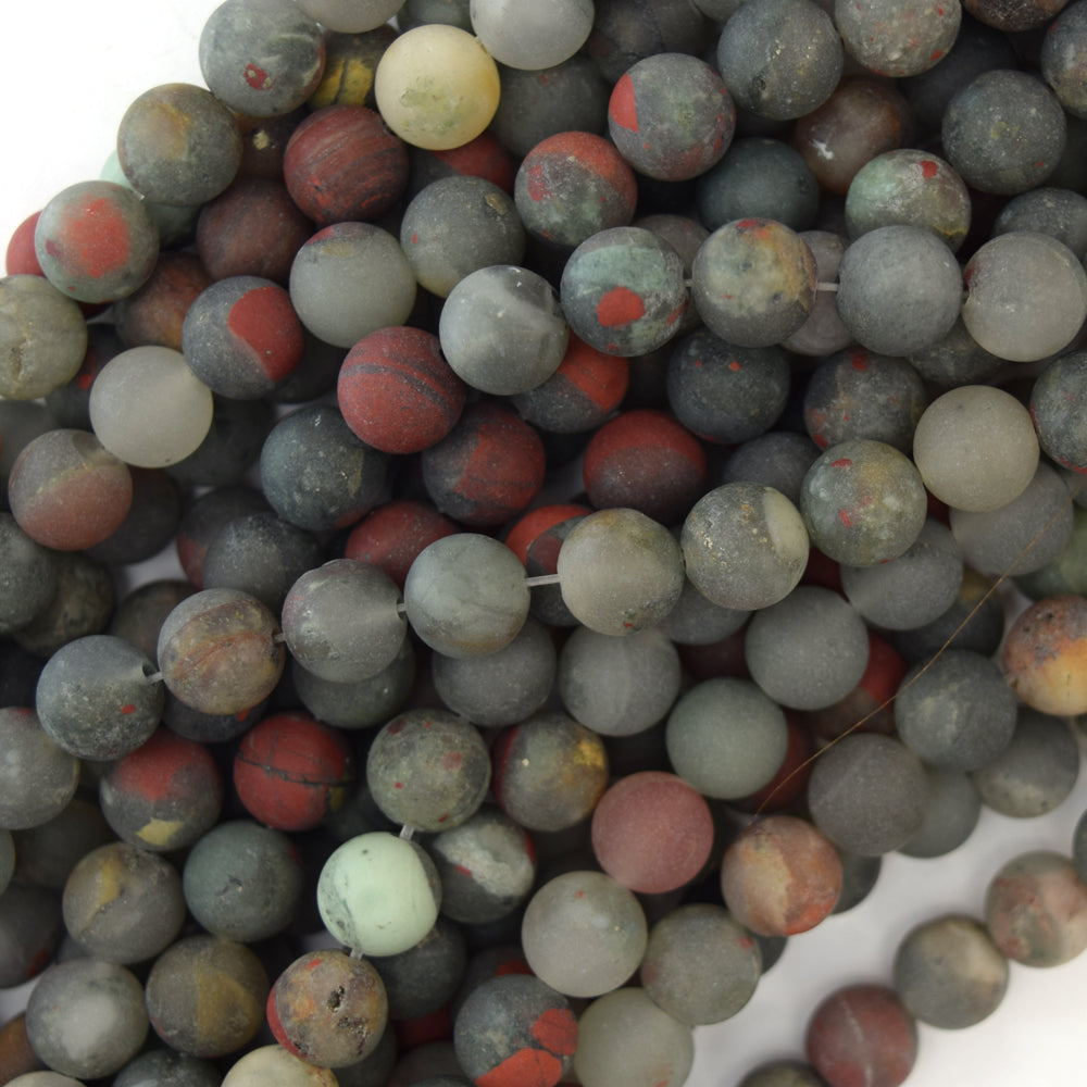 Natural Matte African Blood Agate Round Beads 15" Strand 4mm 6mm 8mm 10mm