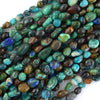 4mm - 6mm natural blue green azurite pebble nugget beads 15.5