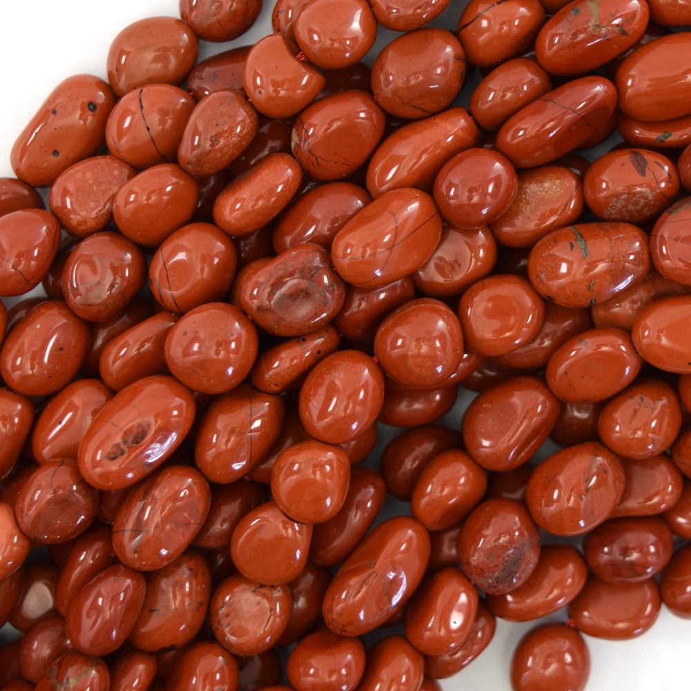 6mm - 8mm natural red jasper pebble nugget beads 15.5" strand