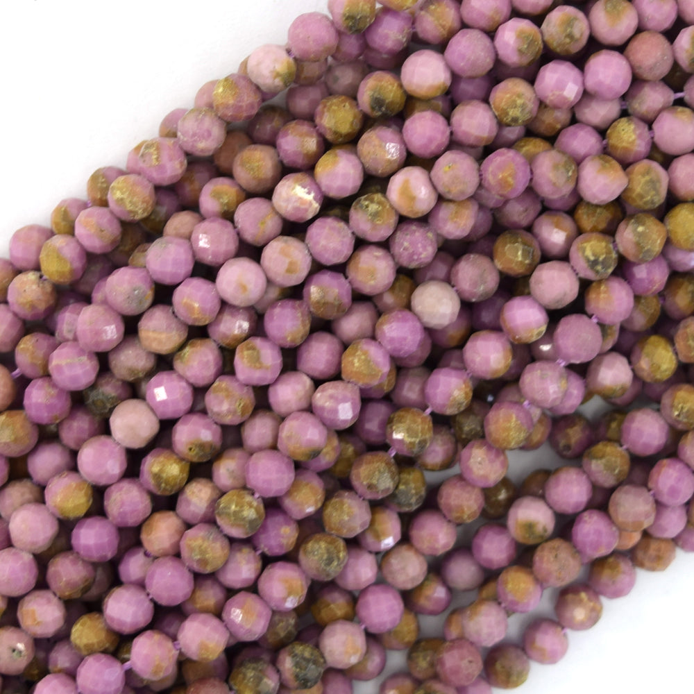 Natural Faceted Purple Phosphosiderite Round Beads 15.5" Strand 3mm 4mm