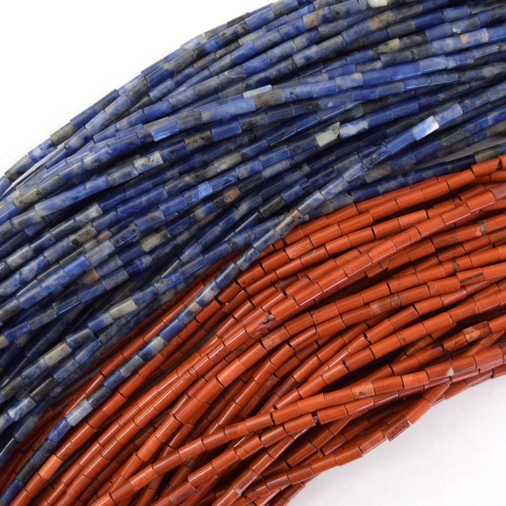 2mm x 4mm Natural Gemstone Tube Spacer Beads 15" Strand