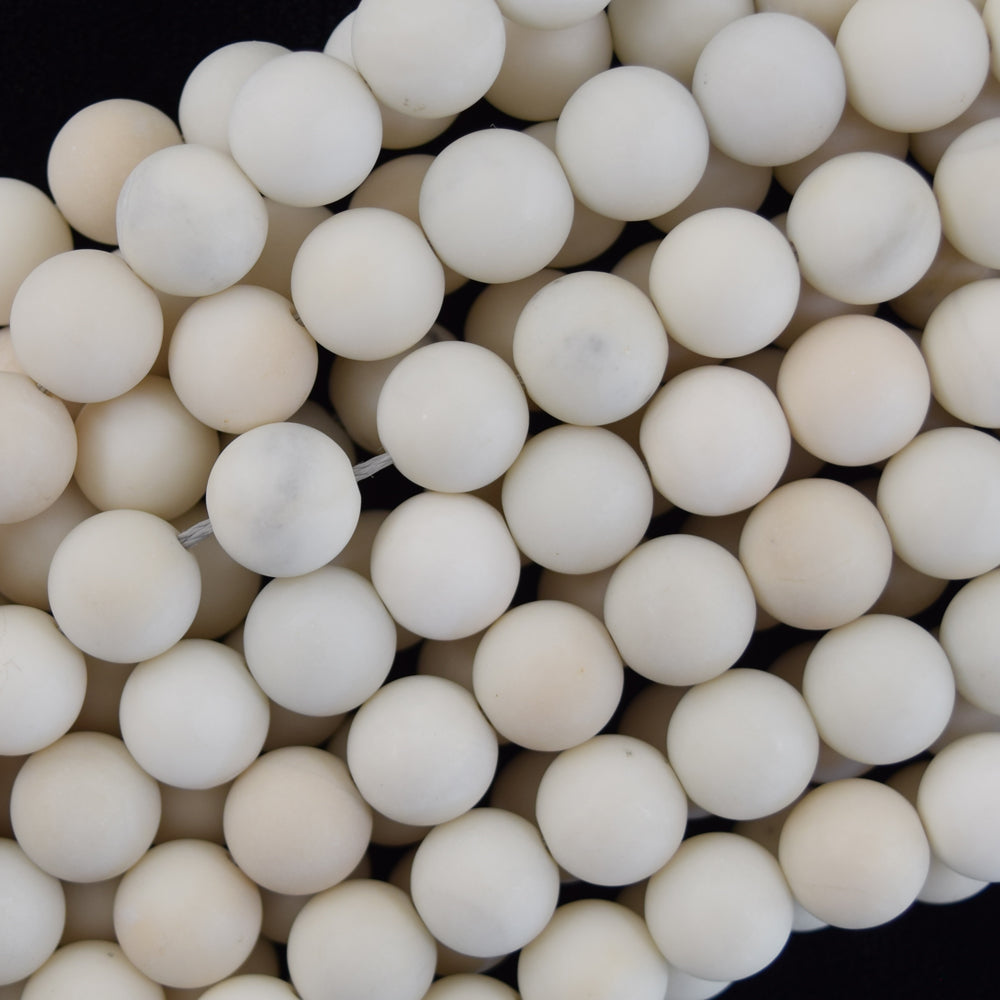 Natural Matte Ivory Jade Round Beads Gemstone 15" Strand 6mm 8mm 10mm