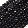 AA Natural Faceted Black Tourmaline Round Beads 15