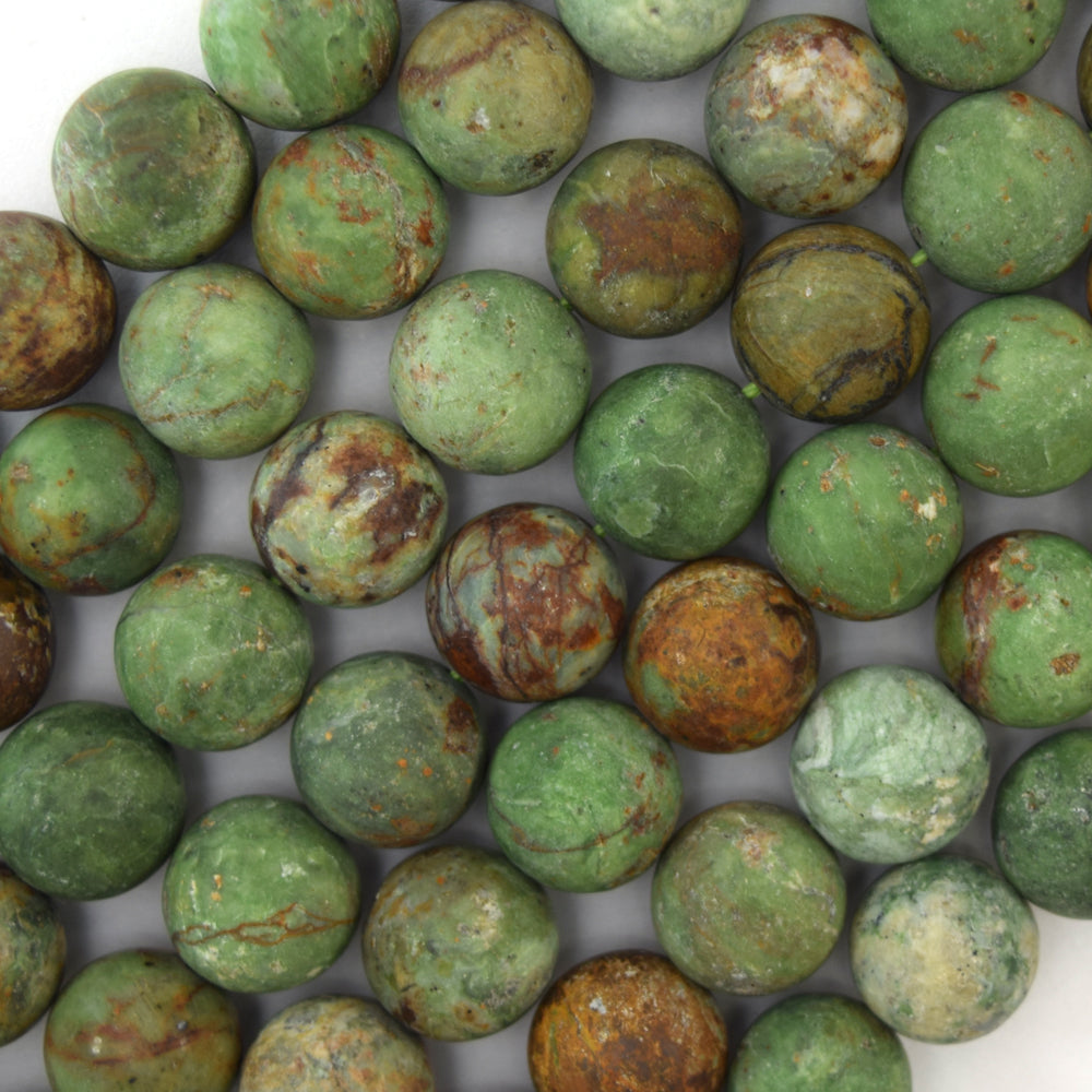 Natural Matte African Green Opal Round Beads 15" Strand 6mm 8mm 10mm 12mm