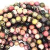 Natural Black Pink Rhodonite Round Beads 15