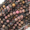 6mm matte black pink rhodonite round beads 15