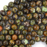 Natural Green Brown Brazilian Opal Round Beads 15.5
