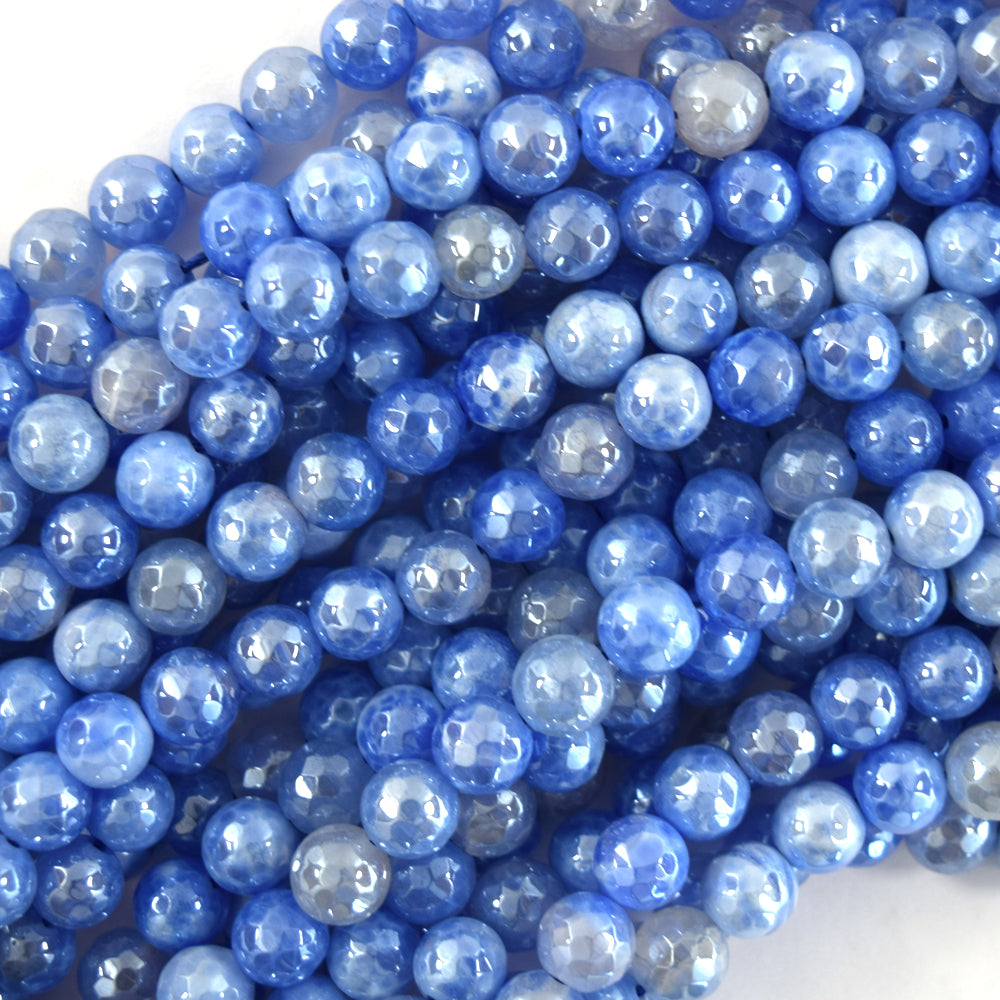 Mystic Titanium Faceted Blue Fire Agate Round Beads 15" Strand 6mm 8mm 10mm