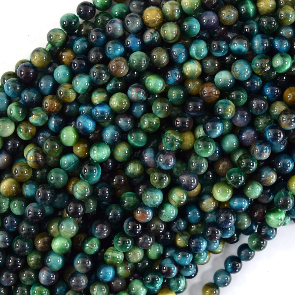 AA Green Blue Tiger Eye Round Beads Gemstone 15" Strand 4mm 6mm 8mm 10mm 12mm