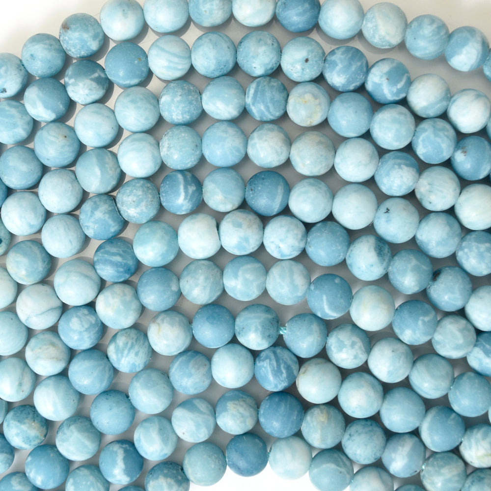 Matte Blue Larimar Quartz Round Beads 15.5" Strand 4mm 6mm 8mm 10mm 12mm