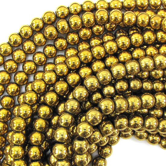 Gold Hematite Round Beads Gemstone 15.5" Strand 4mm 6mm 8mm