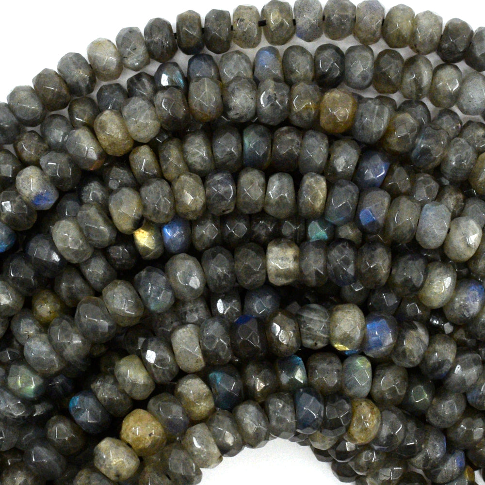 Natural Faceted Labradorite Rondelle button Beads 15.5" 3mm 4mm 6mm 8mm 10mm