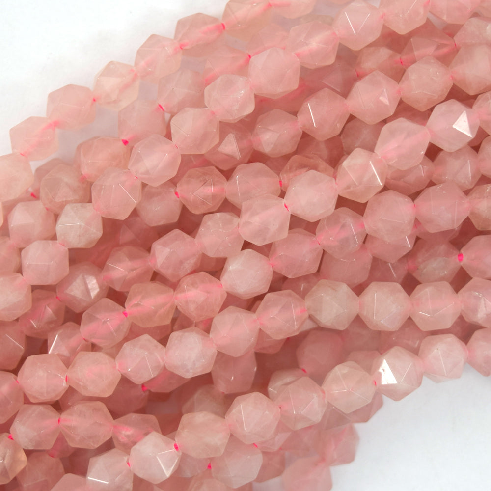 Star Cut Faceted Pink Rose Quartz Round Beads 14.5" Diamond Cut 6mm 8mm 10mm