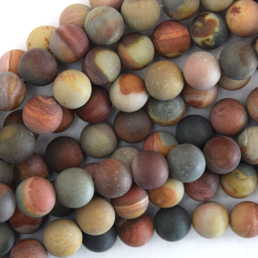 Matte Landscape Polychrome Picture Jasper Round Beads 15.5" Strand 6mm 8mm 10mm 12mm