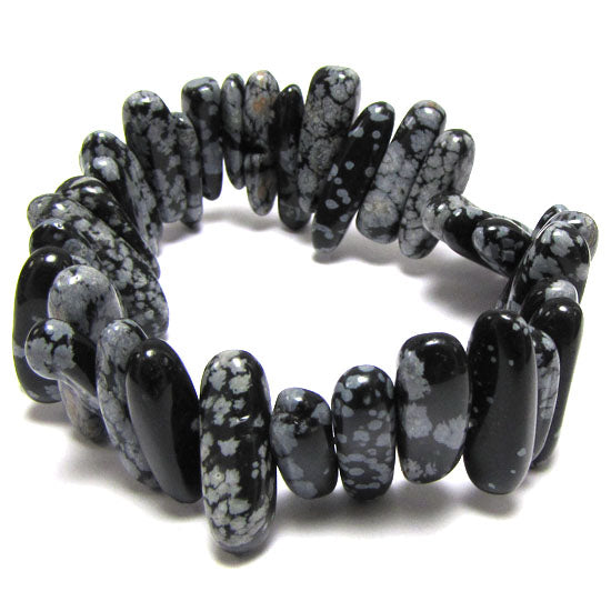 15mm - 20mm snowflake obsidian stick stretch bracelet 8"