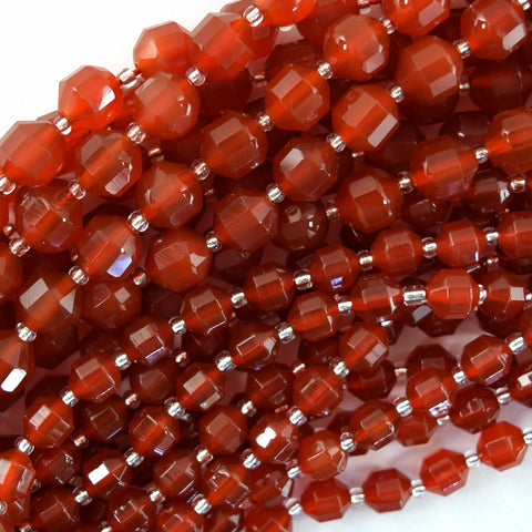Faceted Orange Red Stripe Carnelian Round Beads 14.5" Strand 6mm 8mm 10mm