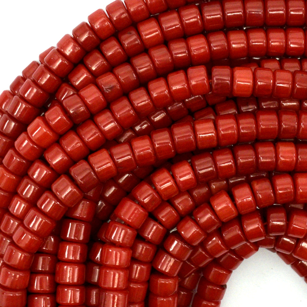 Red Coral Heishi Disc Beads Gemstone 16" Strand 4mm 5mm 6mm