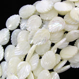 20mm white mother of pearl mop carved leaf beads 15.5