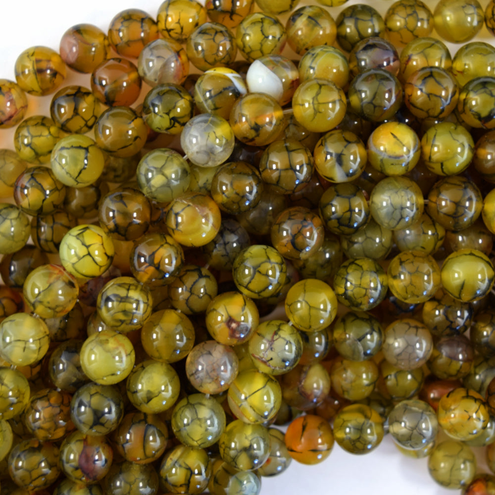 Olive Green Dragon Vein Agate Round Beads Gemstone 15" Strand 6mm 8mm 10mm