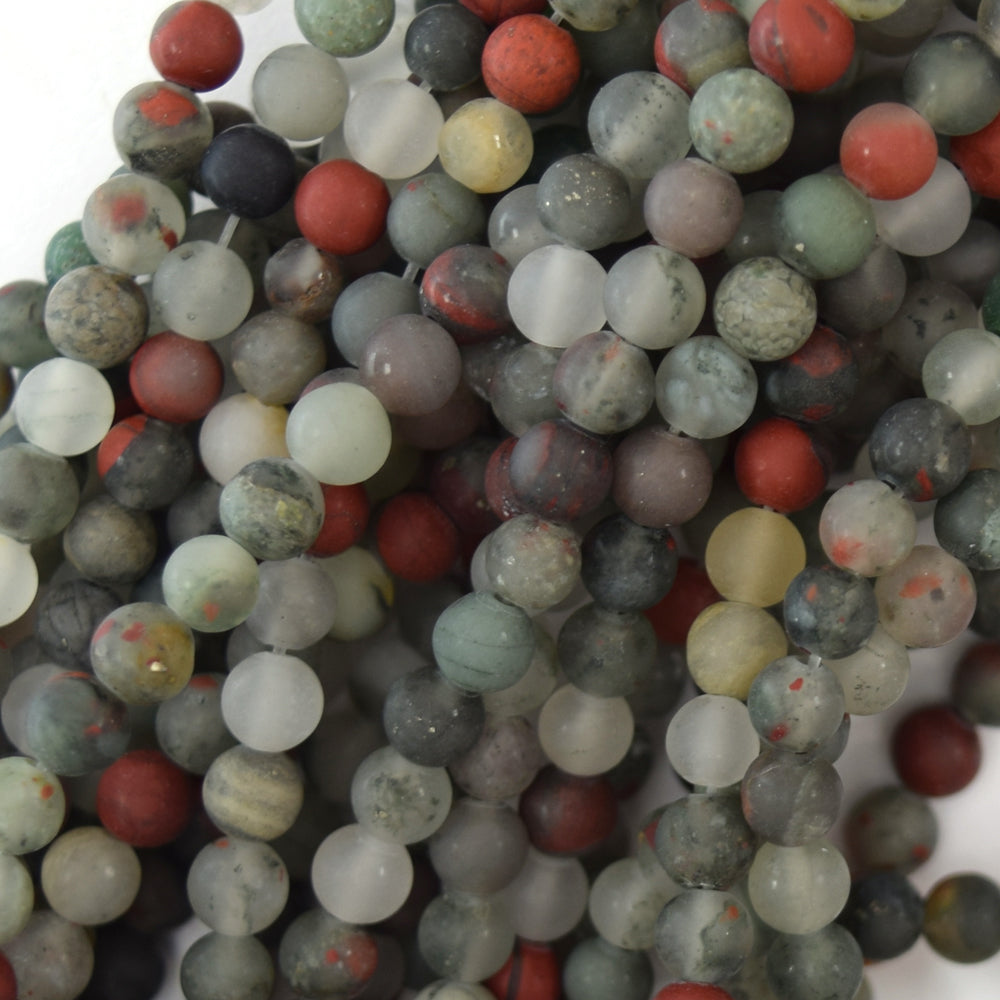 Natural Matte African Blood Agate Round Beads 15" Strand 4mm 6mm 8mm 10mm
