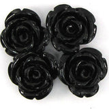 4 17mm synthetic coral carved rose flower pendant bead black