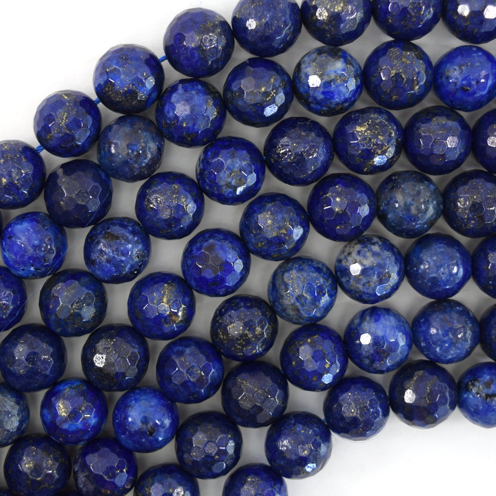 Faceted Blue Lapis Lazuli Round Beads 15" Strand 2mm 4mm 6mm 8mm 10mm 12mm 14mm