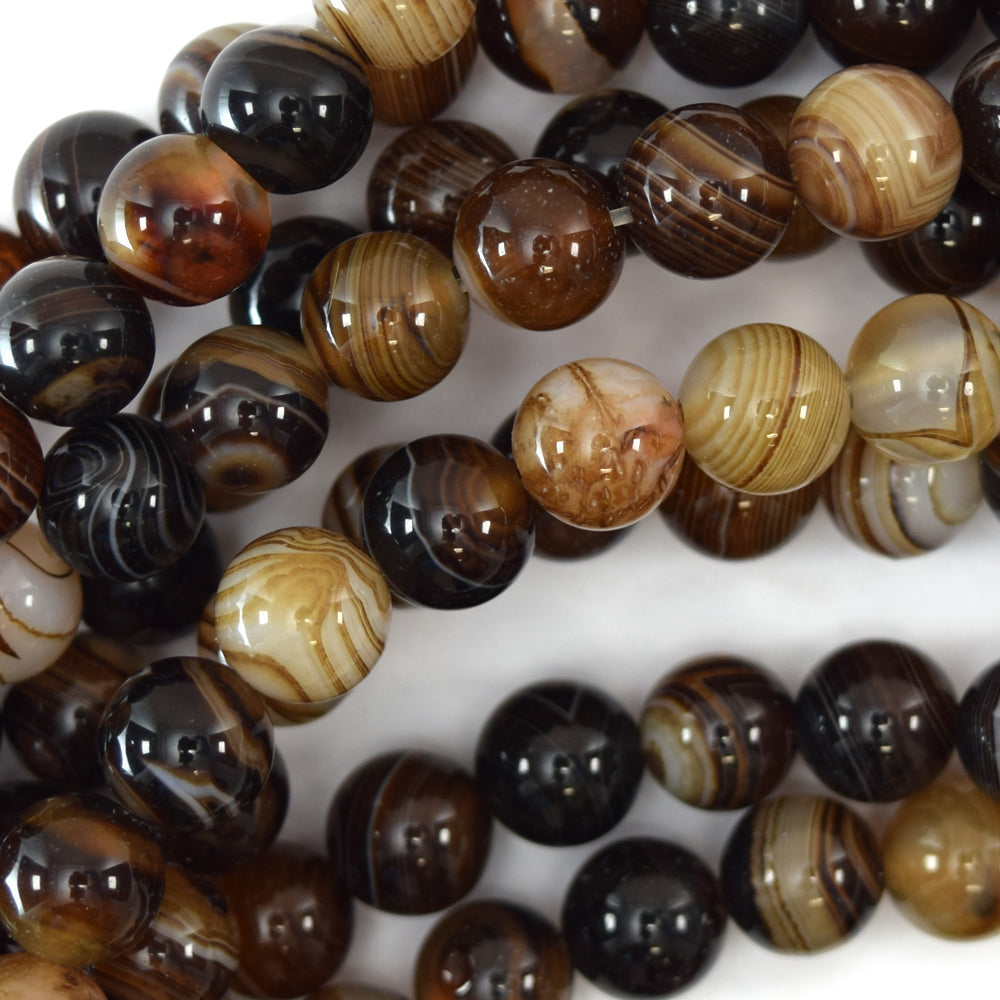 Brown Stripe Agate Round Beads Gemstone 15" Strand 4mm 6mm 8mm 10mm 12mm