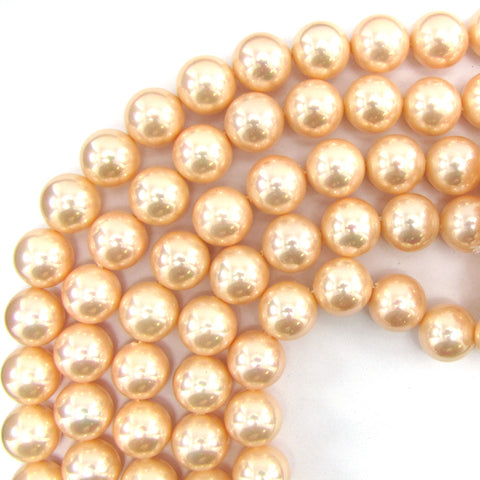 12mm yellow shell pearl round beads necklace 18"