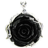 2 pieces 40mm synthetic coral carved rose flower pendant with silver plated bail black