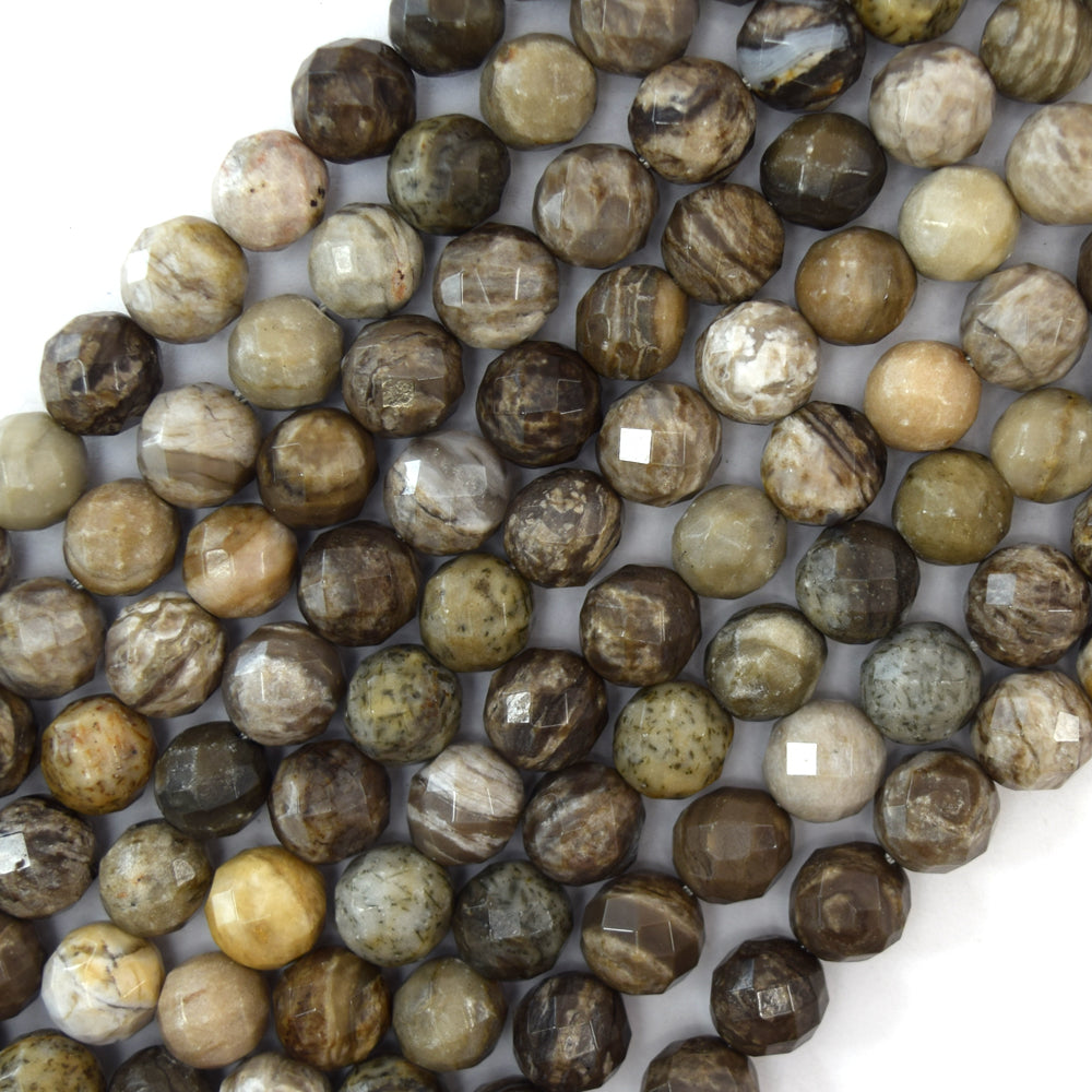 10mm faceted silver leaf jasper round beads 15.5" strand