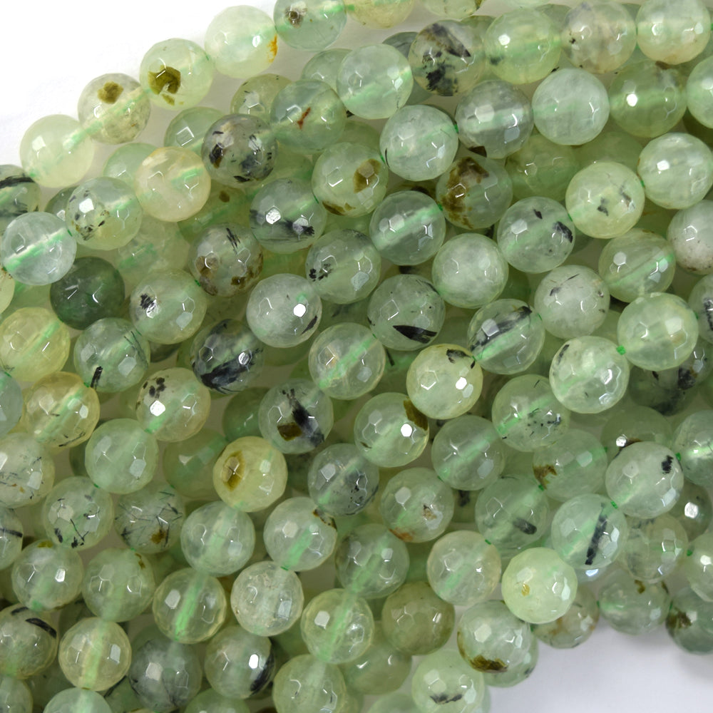 Natural Faceted Green Prehnite Round Beads Gemstone 15.5"Strand 4mm 6mm 8mm 10mm