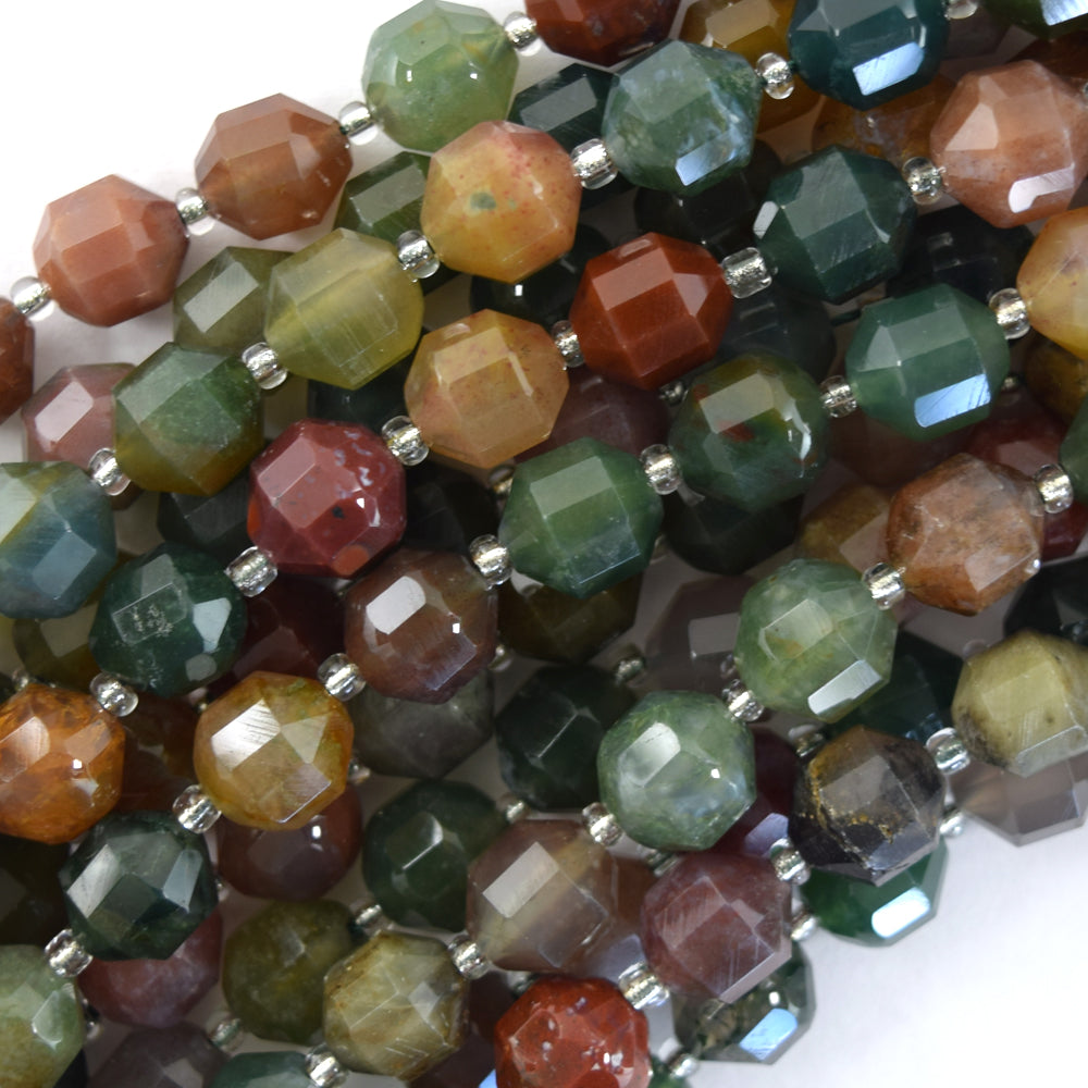 Natural Indian Agate Prism Double Point Cut Faceted Beads 15.5" Strand 8mm 10mm