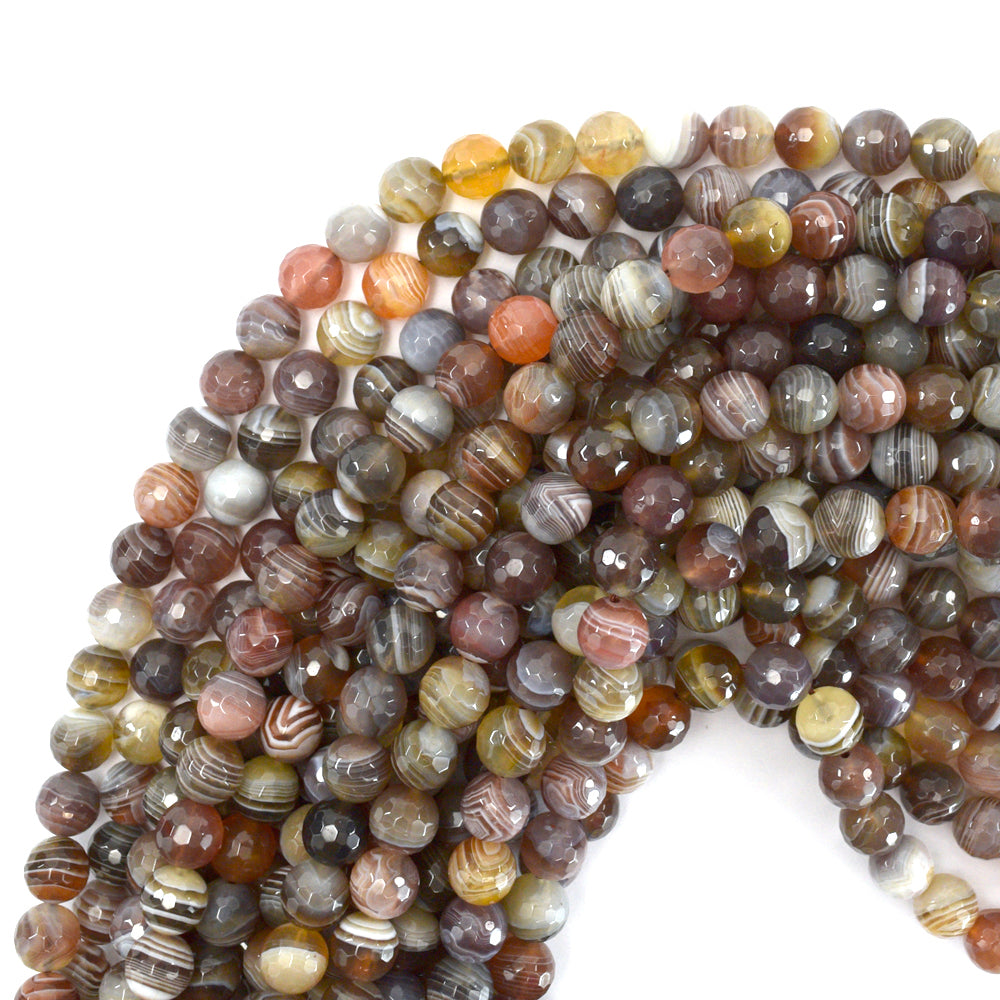 AA Natural Faceted Botswana Agate Round Gemstone 15.5" Strand 6mm 8mm 10mm S1