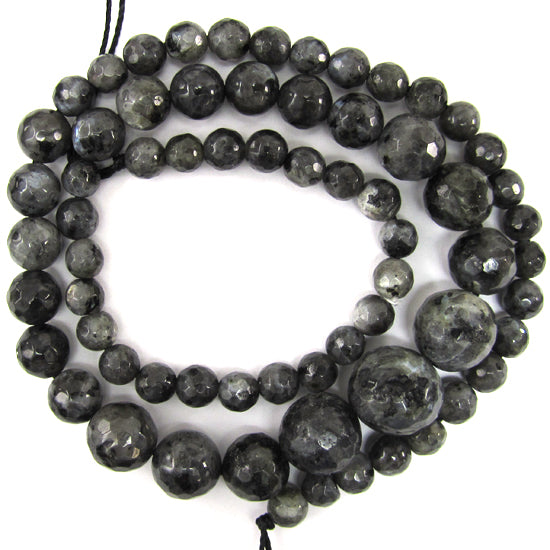 6-13mm faceted grey labradorite larvikite round beads 18" strand