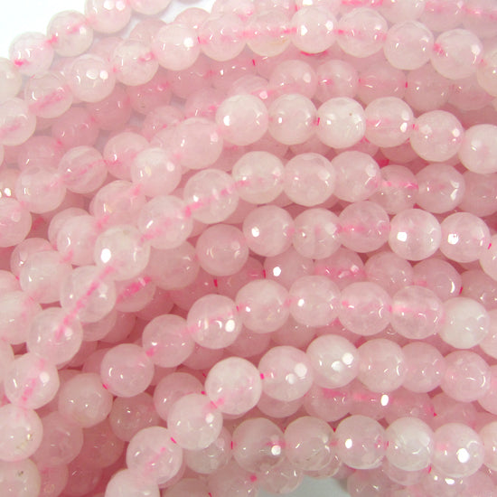 Natural Faceted Pink Rose Quartz Round Beads 15" Strand 4mm 6mm 8mm 10mm 12mm