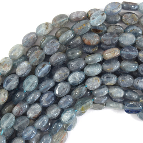 8mm natural blue kyanite flat oval beads 16" strand