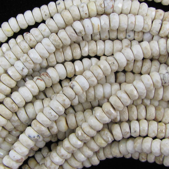 Faceted White Turquoise Rondelle Button Beads 15.5" Strand 4mm 6mm 8mm