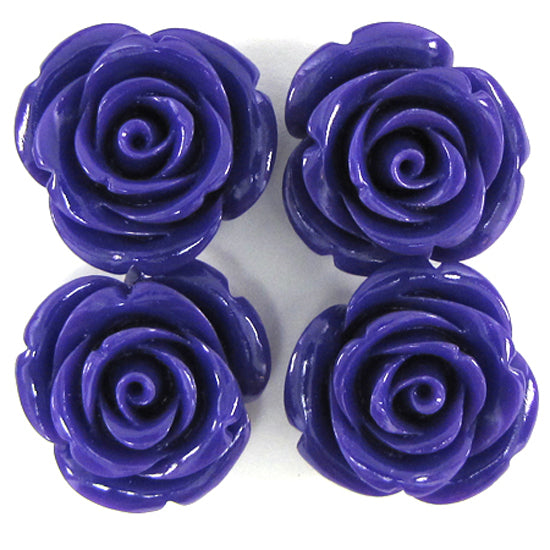 24mm synthetic coral carved rose flower beads 15" strand purple 15 pieces
