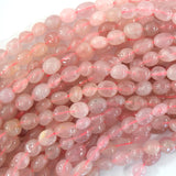 7mm 9mm natural Madagascar pink rose quartz pebble nugget beads 15.5