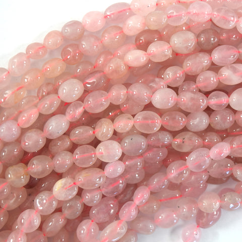 6mm - 8mm natural Madagascar pink rose quartz pebble nugget beads 15.5" strand