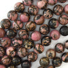 Natural Black Pink Rhodonite Round Beads 15