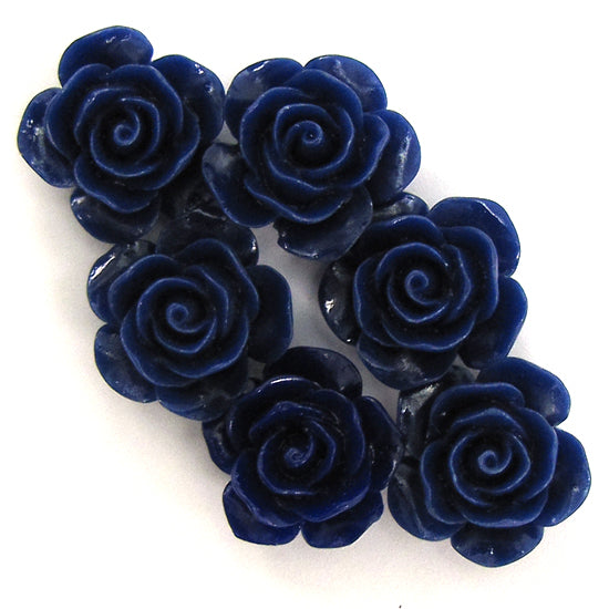 15mm synthetic coral carved rose flower beads 15" strand 24 pcs dark blue