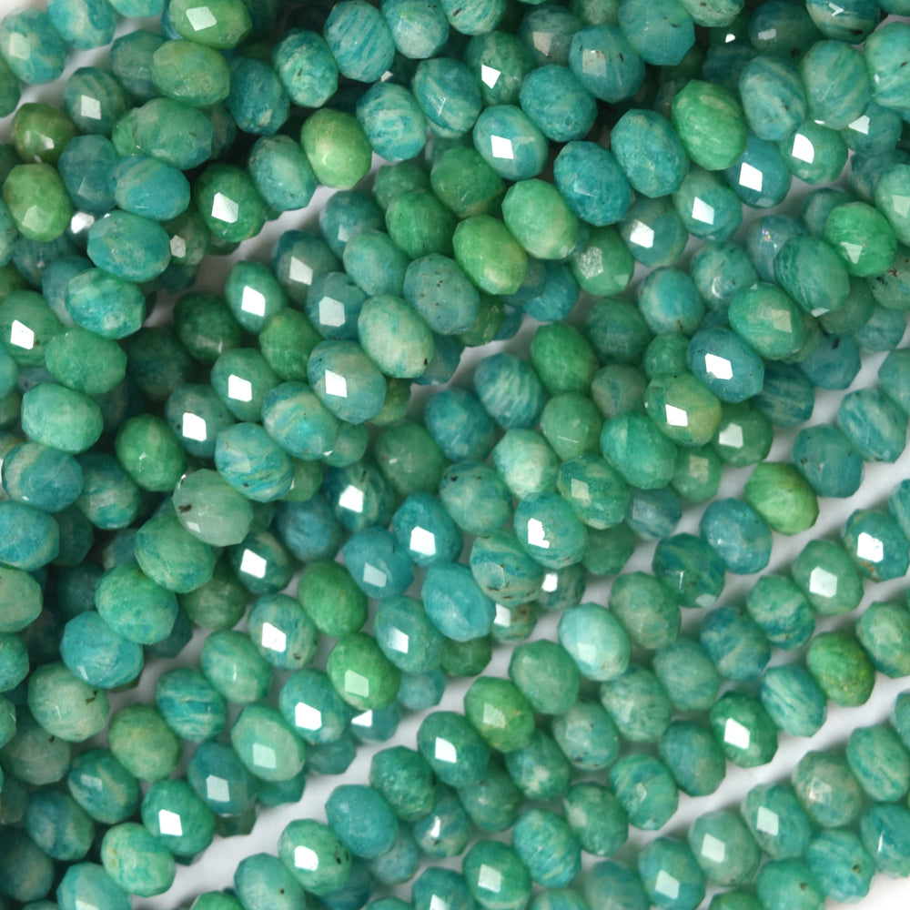 5mm faceted green Russian amazonite rondelle beads 16" strand