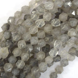 Natural Star Cut Faceted Cloudy Gray Quartz Round Beads 15