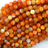 Faceted Orange Red Stripe Carnelian Round Beads 14.5