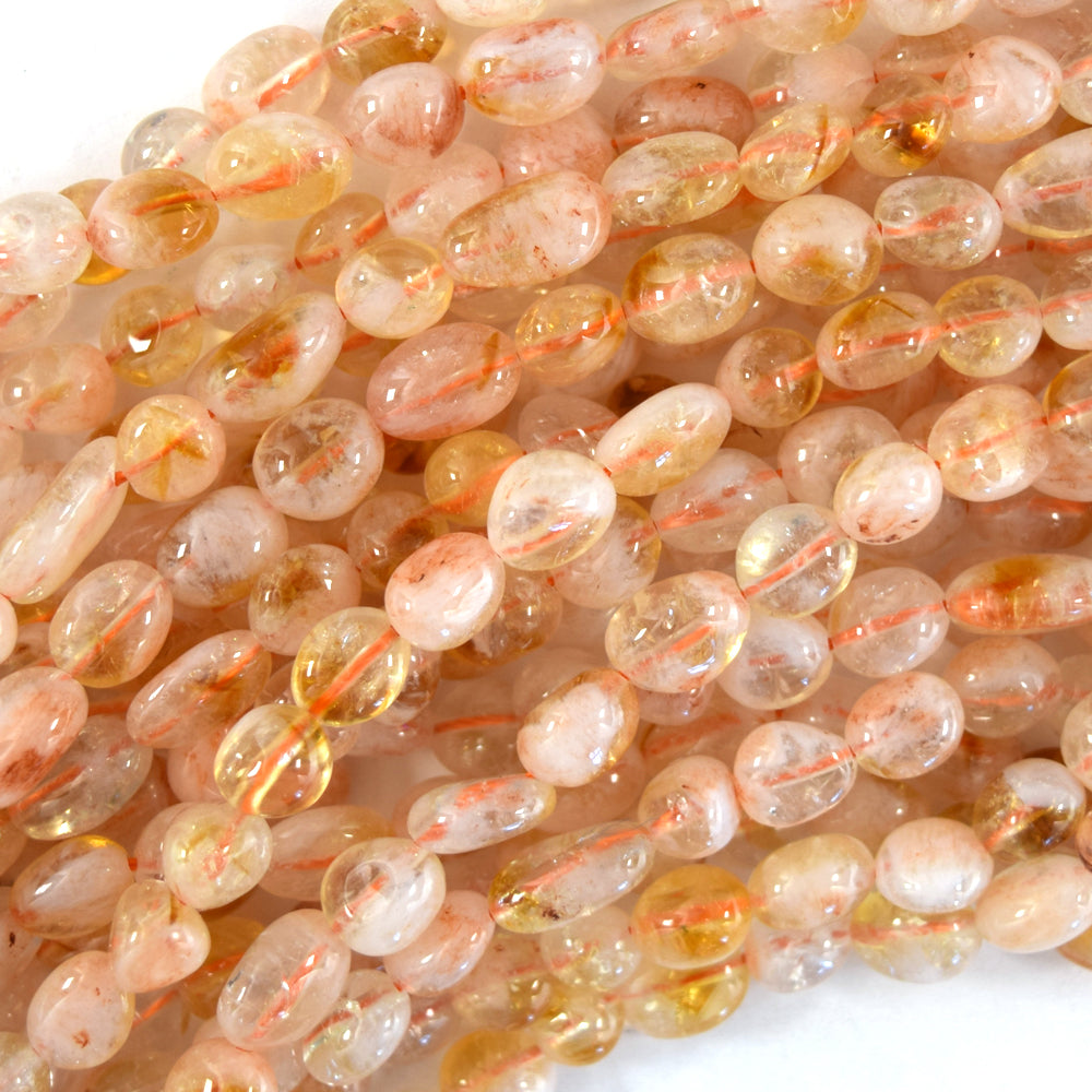 Natural Yellow Citrine Pebble Nugget Beads 15.5" Strand 6mm - 8mm, 8mm - 10mm S2