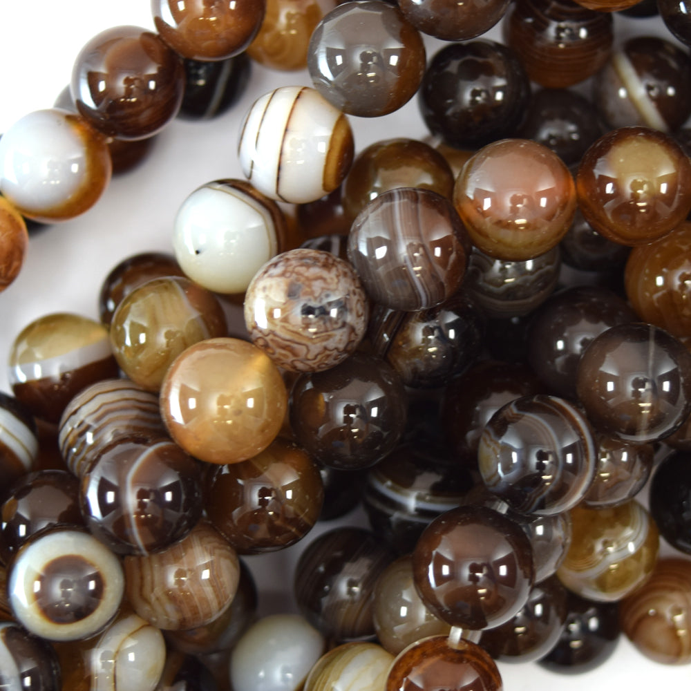 Brown Stripe Agate Round Beads Gemstone 15" Strand 4mm 6mm 8mm 10mm 12mm